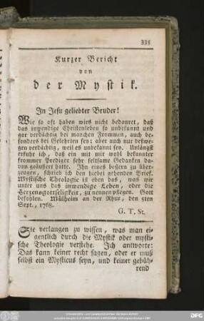 Kurzer Bericht von der Mystik.