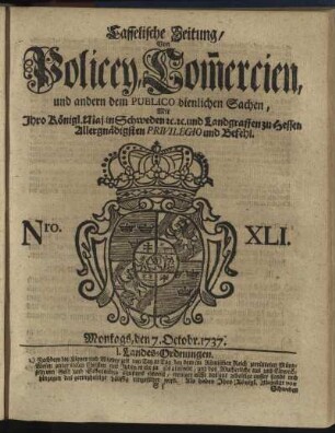 Nro. XLI, Montags, den 7. Octobr 1737