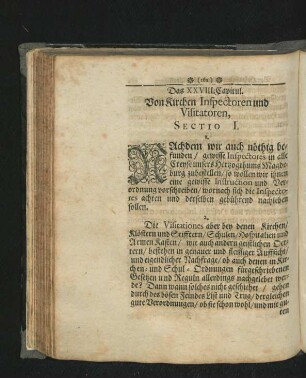 Das XXVIII. Capitul. Von Kirchen Inspectoren und Visitatoren.