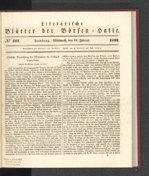 No 463. Hamburg. Mittwoch, den 13. Januar. 1830.