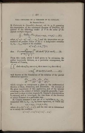 VIII. Remarks on a theorem of M. Catalan.