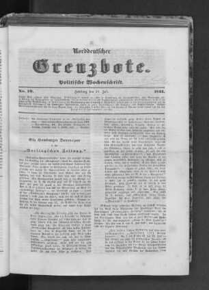 No. 10. Hamburg, den 28. Juli. 1861.