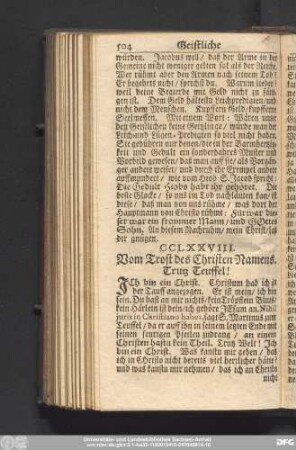 CCLXXVIII. Vom Trost des Christen-Namens. Trutz Teuffel!