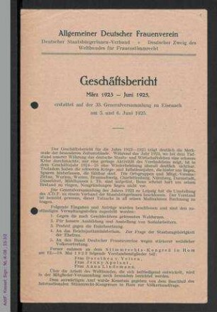 Geschäftsbericht März 1923 bis Juni 1925