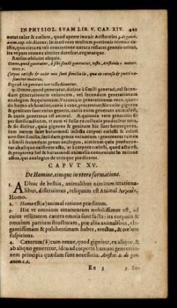 Caput XV. De Homine, eiusque in utero formatione.