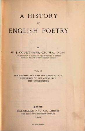 A history of English poetry, 2
