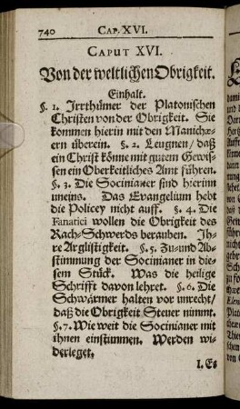 Caput XVI. Von der weltlichen Obrigkeit