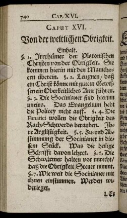 Caput XVI. Von der weltlichen Obrigkeit