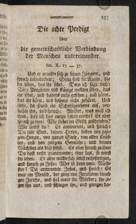 157-180, VIII. Die gemeinschaftliche Verbindung der Menschen untereinander, Luc. X, 23-37.