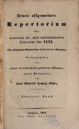 Neues allgemeines Repertorium der neuesten in- und ausländischen Literatur. 1833,2