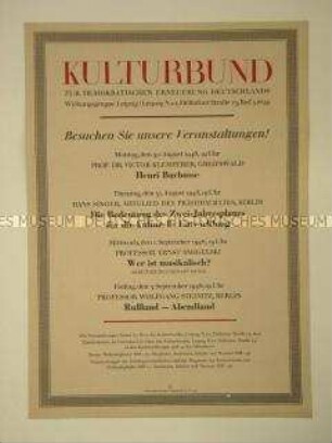 Maueranschlag mit dem Veranstaltungsprogramm des Kulturbundes in Leipzig