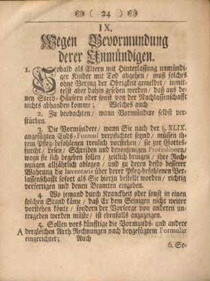 IX. Wegen Bevormundung derer Unmündigen.