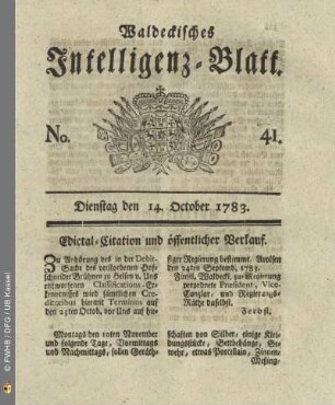 No. 41, Dienstag den 14. October 1783