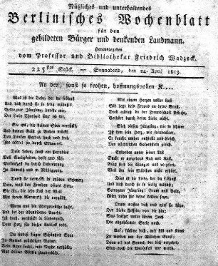 225stes Stueck, Sonnabend, den 24 April 1813
