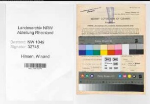 Entnazifizierung Winand Hinsen , geb. 03.09.1898 (Bahnsekretaer)