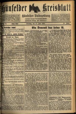 Erste Ausgabe vom Dienstag, den 19. Juni 1928.