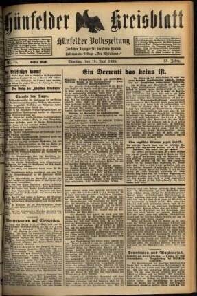 Erste Ausgabe vom Dienstag, den 19. Juni 1928.