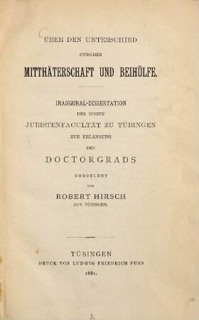 Über den Unterschied zwischen Mitthäterschaft und Beihülfe