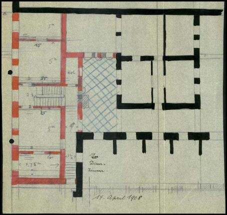 Handzeichnung Grundriss Anbau (Kellergeschoss)