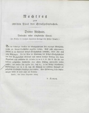 Nachtrag zum zweiten Theil des Strafgesetzbuches