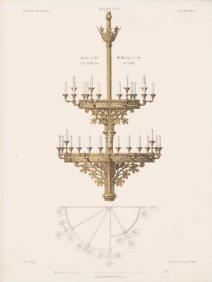 Gaskrone für 60 Flammen, Christuskirche, Berlin: Ansicht, Schnitt (aus: Architektonisches Skizzenbuch, H. 75/4, 1865)