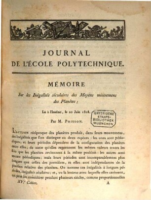 Journal de l'Ecole Polytechnique. 8, 8 = Cah. 15. 1809