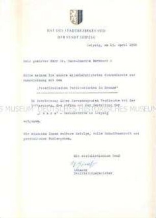 Glückwunschschreiben zur Verleihung des Vaterländischen Verdienstordens in Bronze