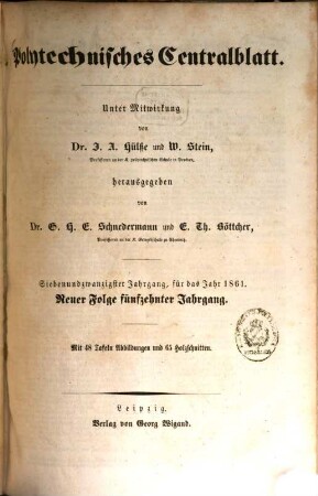 Polytechnisches Centralblatt. 1861= N.F. 15 = Jg. 27