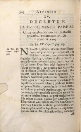 XV. Decretum Fel. Rec. Clementis Papae XI.