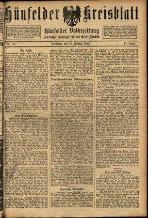 Ausgabe vom Dienstag, den 14. Februar 1922.