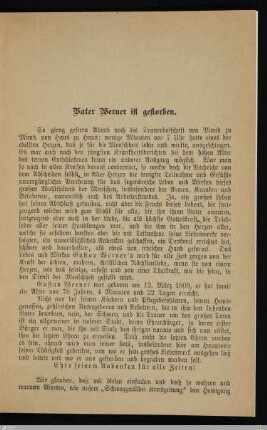Vater Werner ist gestorben