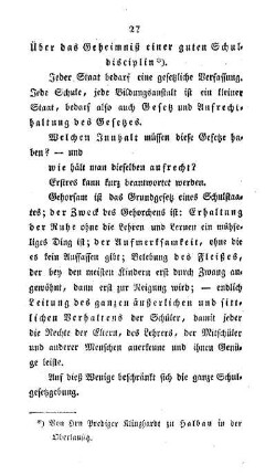 Über das Geheimniß einer guten Schul-Disciplin