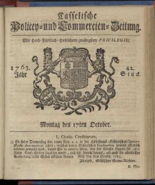 42. Stueck, Montag den 17ten October 1763