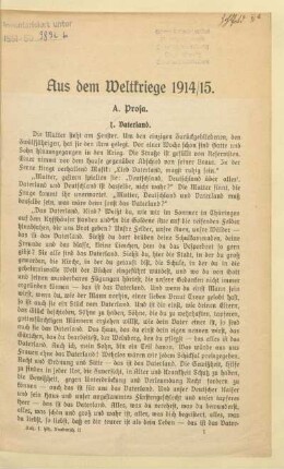Aus dem Weltkriege 1914/15