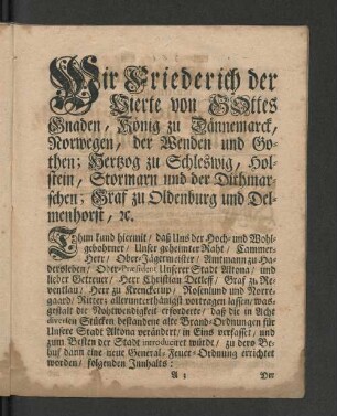 [Der Königl. Stadt Altona neu-errichtete General-Feuer-Ordnung, ...]