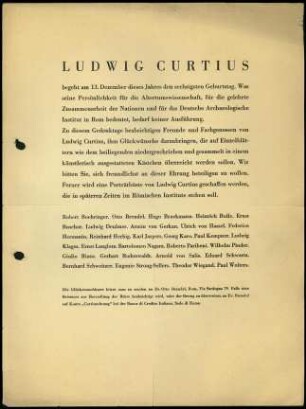 Aufruf zur Ehrung von L. Curtius