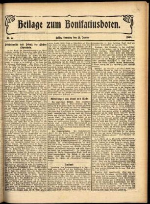 Zweite Ausgabe vom Sonntag, den 10. Januar 1909.