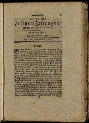 Sechstes Stück, den 7ten Februar, 1789.