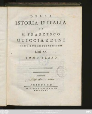 T. 3: Della Istoria D'Italia : Libri XX