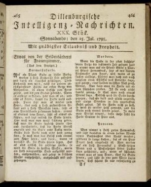 XXX. Stück. Sonnabends: den 25. Jul. 1795.
