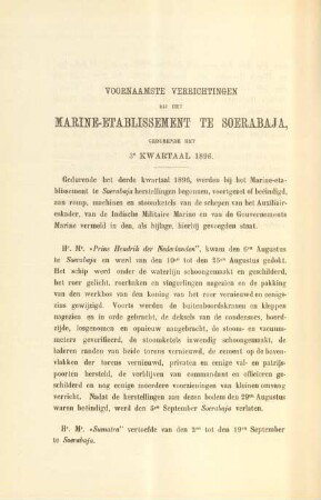Voornaamste verrichtingen bij het Marine-etablissement te Soerabaja gedurende het 3e kwartaal 1896