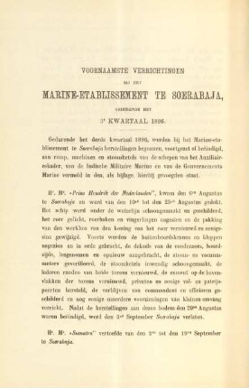Voornaamste verrichtingen bij het Marine-etablissement te Soerabaja gedurende het 3e kwartaal 1896
