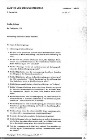 Anfrage der CDU: Verbesserung der Situation älterer Menschen