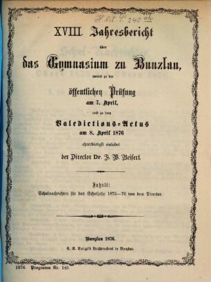 Jahresbericht : über das Schuljahr Ostern ... bis Ostern .... 1875/76 = Mikrofiche-Ausg.