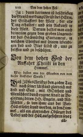 Von dem hohen Fest der Auffahrt Christi in den Himmel.