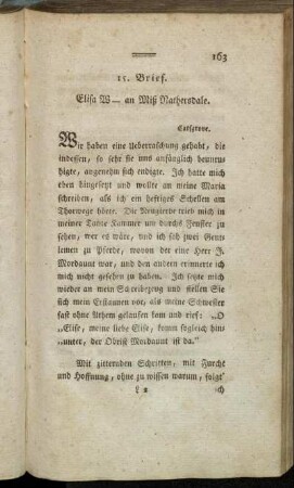 15. Brief. Elisa W_ an Miß Nathersdale. - 20. Brief Franz Drummond Esq. an Lord Karl W-.
