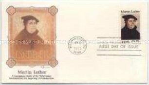 Ersttagsbrief aus den USA mit Sondermarke und Sonderstempel zum 500. Geburtstag von Martin Luther