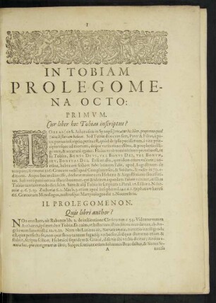 In Tobiam Prolegomena Octo: