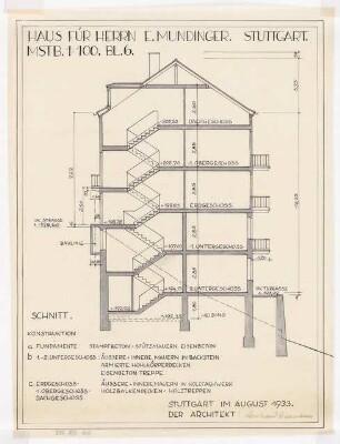 Wohnhaus Mundinger, Stuttgart: Querschnitt 1:100