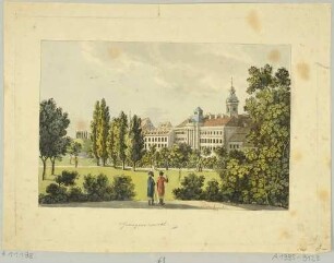 Die neue Parkanlage im Nordosten von Leipzig mit dem Zucht- und Waisenhaus Georgenhaus, Blatt 5 aus Schwarz’ Romantischem Gemälde von Leipzig 1804 bei Tauchnitz